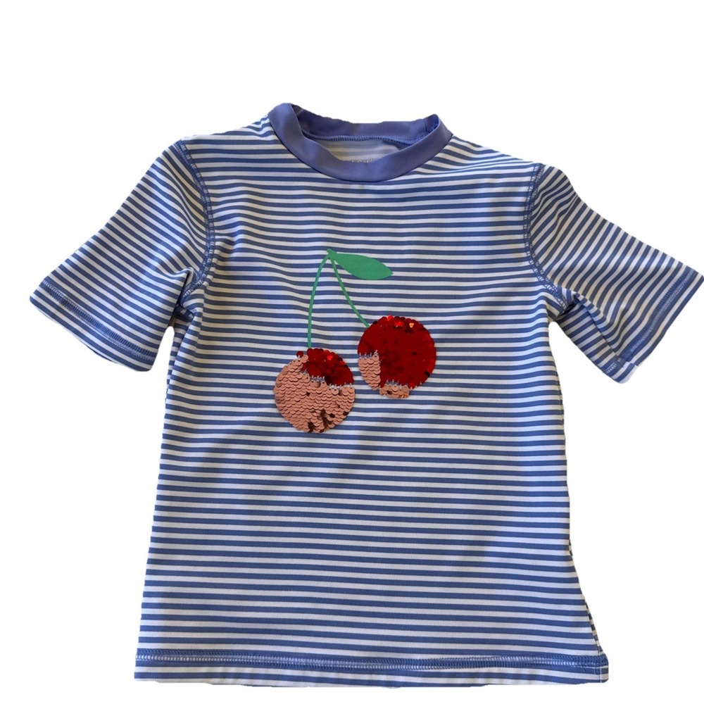 Cat & Jack Blue & White Striped Short Sleeved Swim Shirt. Size: XS (4-5)